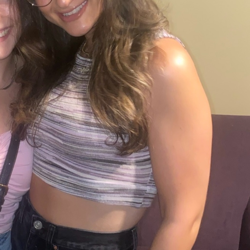 Urban Outfitters Renewal Vintage purple striped gradient crop tank top open back - Picture 2 of 5